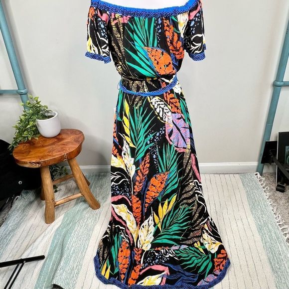 ✨ 3 for $25 ✨Flying Tomato Off The Shoulder Tropical Print Maxi Dress Size L - Picture 3 of 11